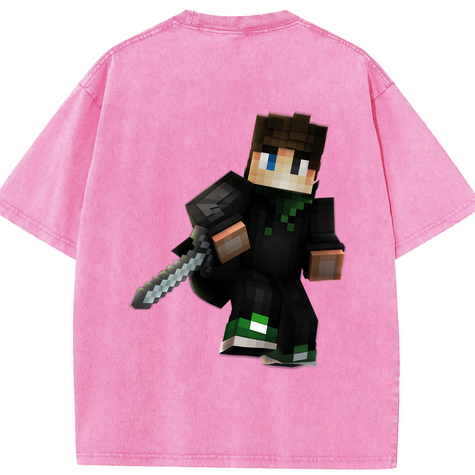 （画像用） マインクラフト ブロックの世界 Minecraft MC Block world 綿100% ヴィンテージ風 半袖Tシャツ（背面プリント）